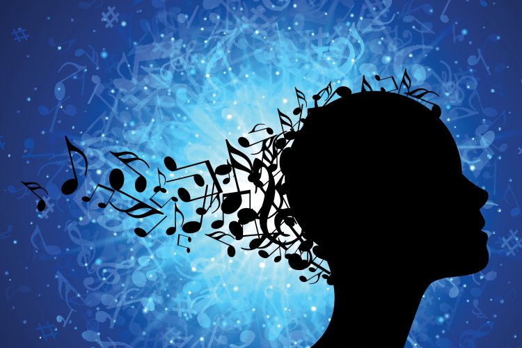 An illustration of musical notes around a person's head