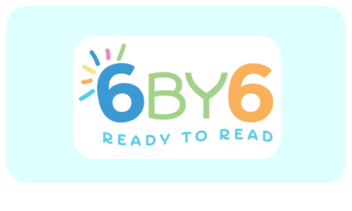 6 by 6 Logo with text: ready to read on a light blue background