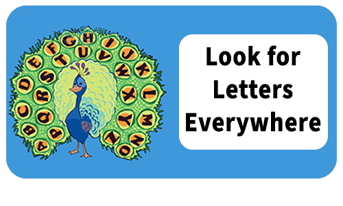 Peacock and text look for letters everywhere on blue background.