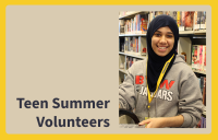 Teen volunteer poses inside the library