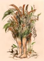 mixed media image of fauna with two legs