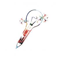Illustration of a pencil with a lightbulb and birds flying from it.