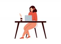 Illustration of a woman at her computer.