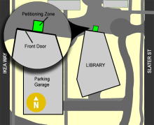 A map of the petitioning zone for Merriam Plaza