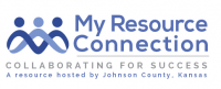 My Resource Connection Illustrated logo with text My Resource Connection Collaborating for success a reresource hosted by Johnson County, Kansas couple with an intertwined trip people touching hands.