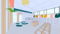 Rendering of full interior remodel with new finishes and furniture.
