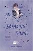 Book Cover: The Art of Breaking Things: Soft moody illustration of teen girl with her arms folded and looking away surrounded by a purple background..
